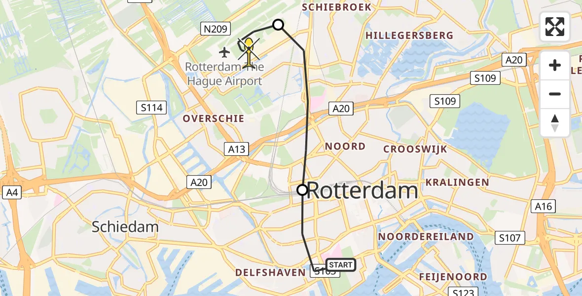 Routekaart van de vlucht: Lifeliner 2 naar Rotterdam The Hague Airport, Schietbaanlaan