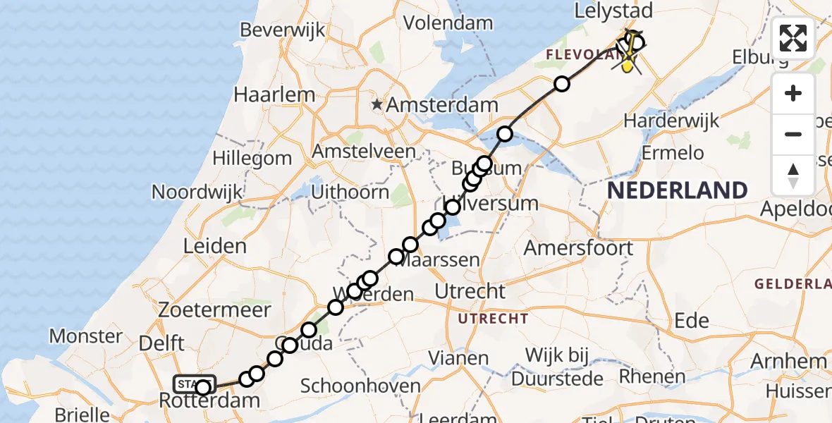 Routekaart van de vlucht: Traumahelikopter naar Lelystad Airport, Schipholstraat