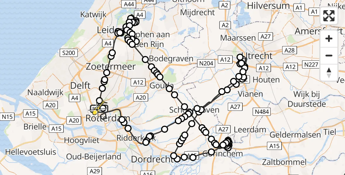 Routekaart van de vlucht: Politiehelikopter naar Rotterdam The Hague Airport, A16 Rotterdam