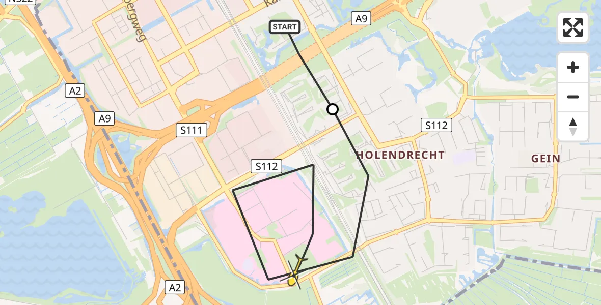 Routekaart van de vlucht: Lifeliner 1 naar Academisch Medisch Centrum (AMC), Opijnenhof