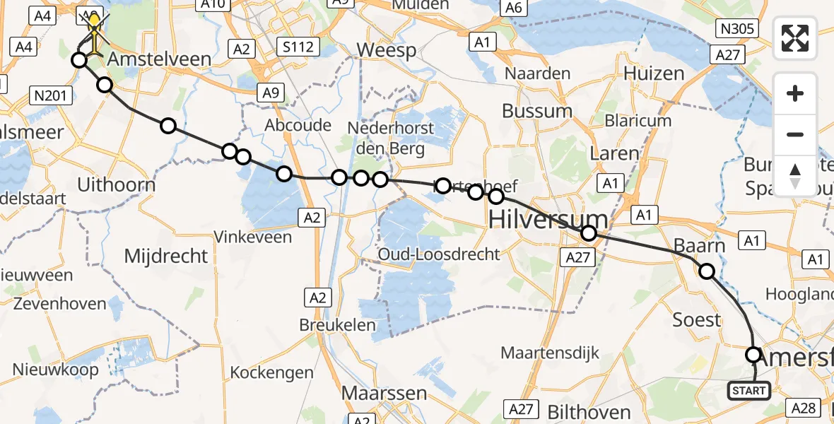 Routekaart van de vlucht: Politieheli naar Schiphol, Monnikenboschpad