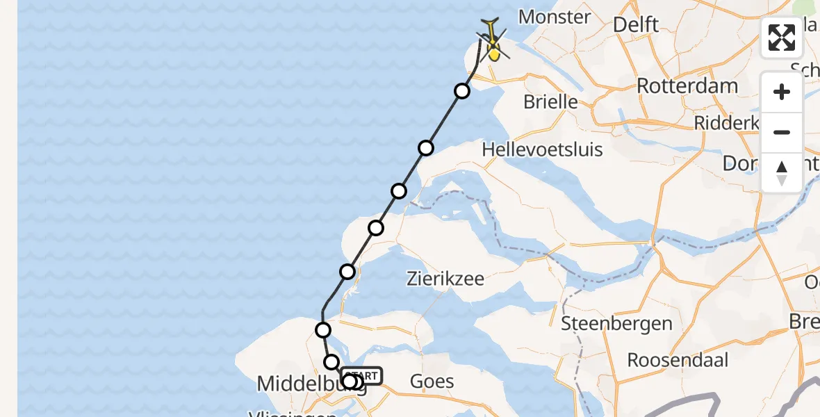 Routekaart van de vlucht: Kustwachthelikopter naar Maasvlakte, Postweg