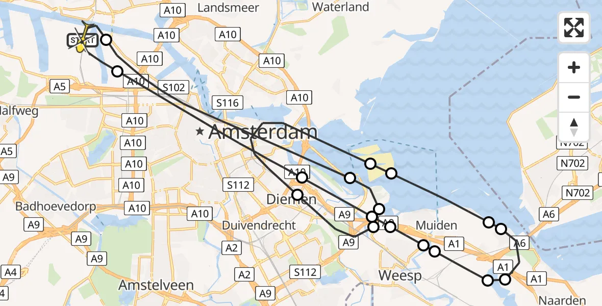 Routekaart van de vlucht: Lifeliner 1 naar Amsterdam Heliport, Maltaweg