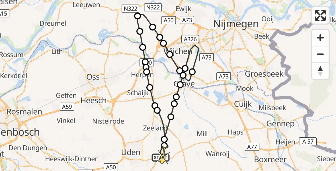 Routekaart van de vlucht: Lifeliner 3 naar Vliegbasis Volkel, zeelandsedijk