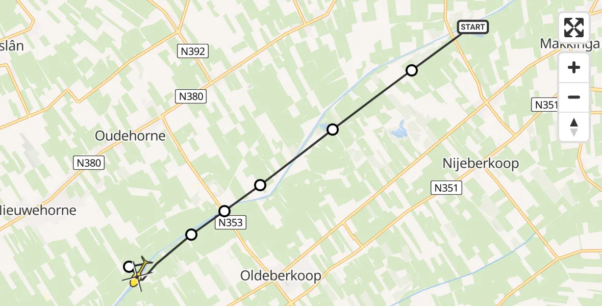 Routekaart van de vlucht: Lifeliner 4 naar Oudehorne, Sevenaerpad
