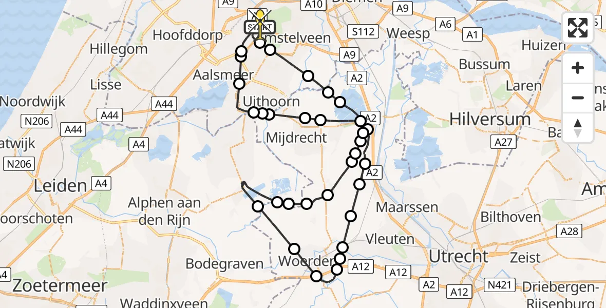 Routekaart van de vlucht: Politieheli naar Schiphol, Amsterdam-Bataviaweg