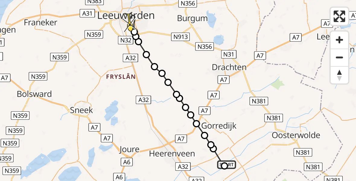 Routekaart van de vlucht: Lifeliner 4 naar Leeuwarden, Houtwallen