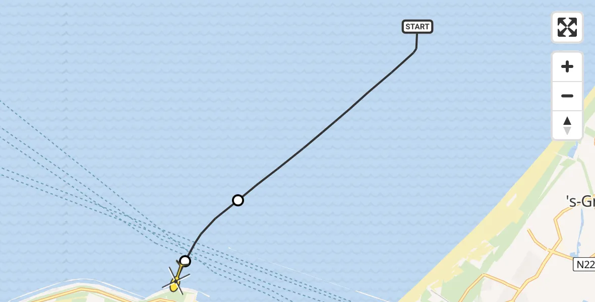Routekaart van de vlucht: Kustwachthelikopter naar Maasvlakte, Maasvlakteweg