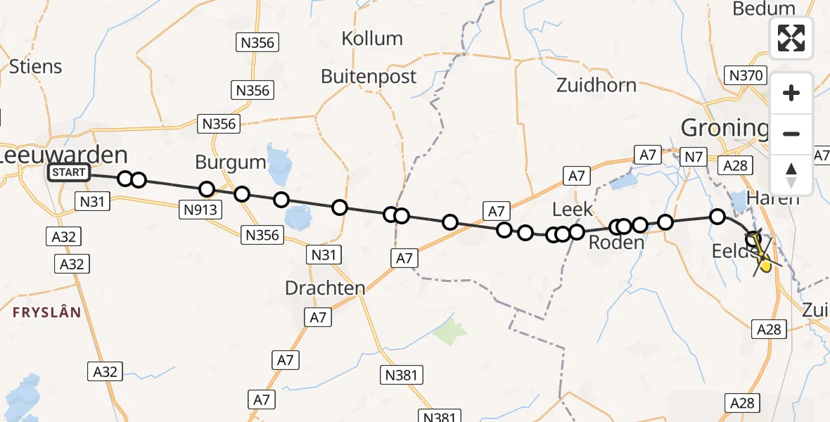 Routekaart van de vlucht: Lifeliner 4 naar Eelde, Mannagras