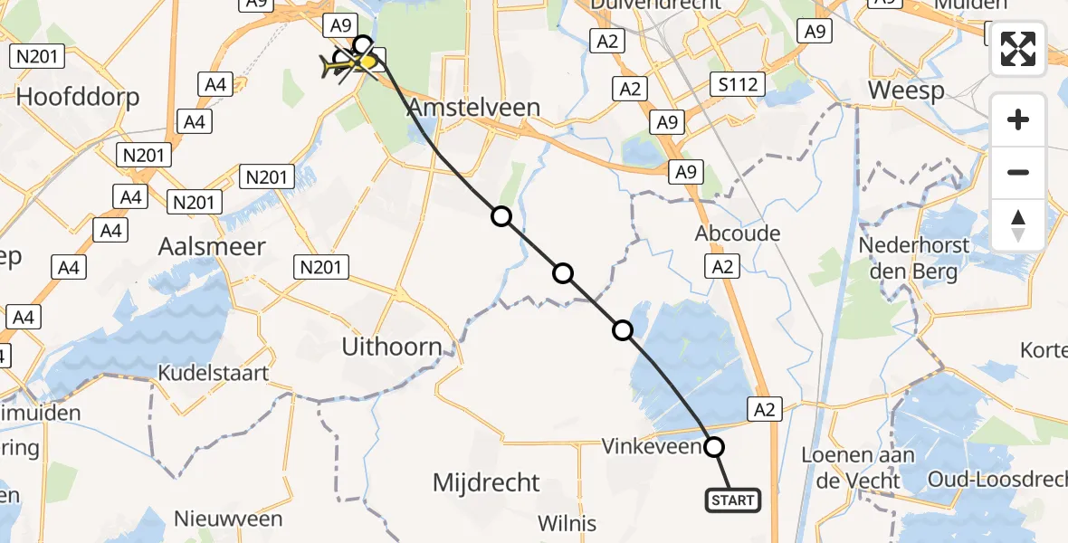 Routekaart van de vlucht: Politiehelikopter naar Schiphol, Spoordijk