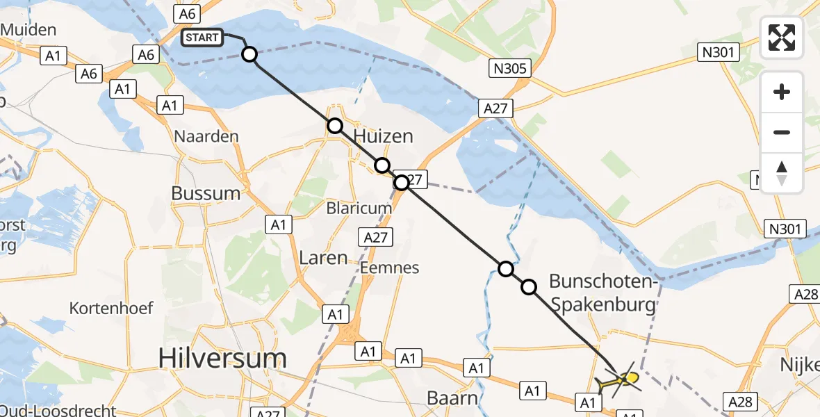 Routekaart van de vlucht: Politiehelikopter naar Bunschoten-Spakenburg, Gooimeerdijk-West