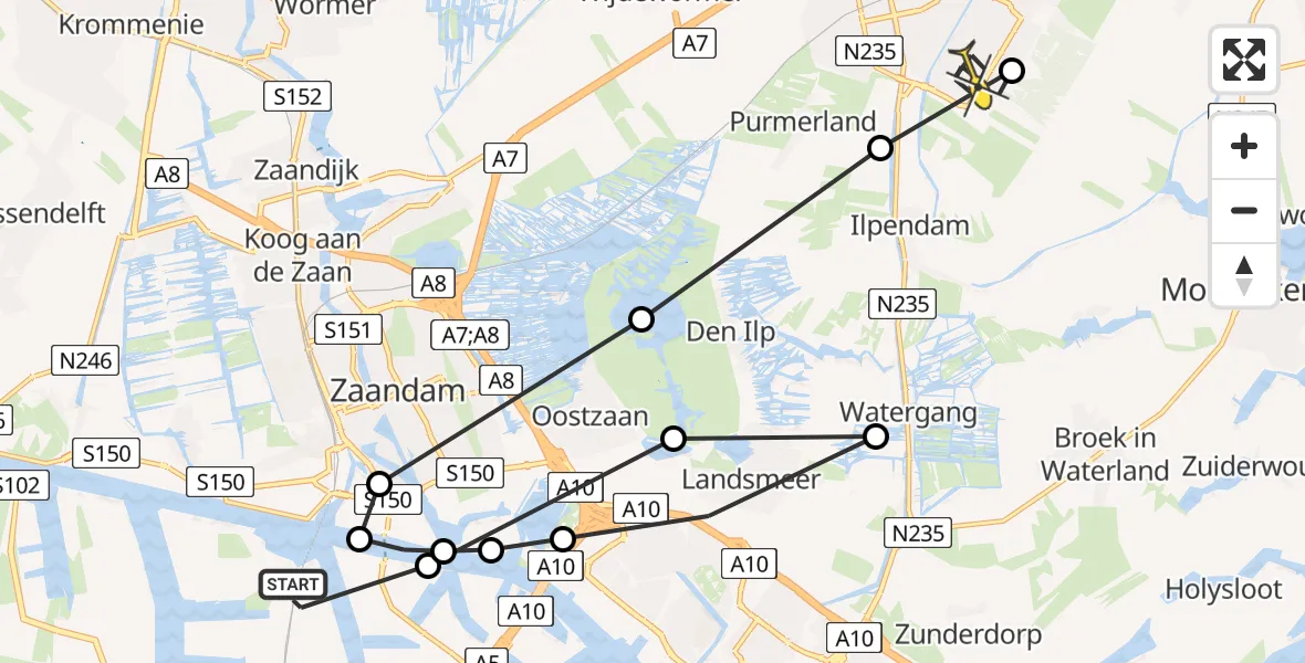 Routekaart van de vlucht: Lifeliner 1 naar Purmerend, Amsterdam Logistic Cityhub