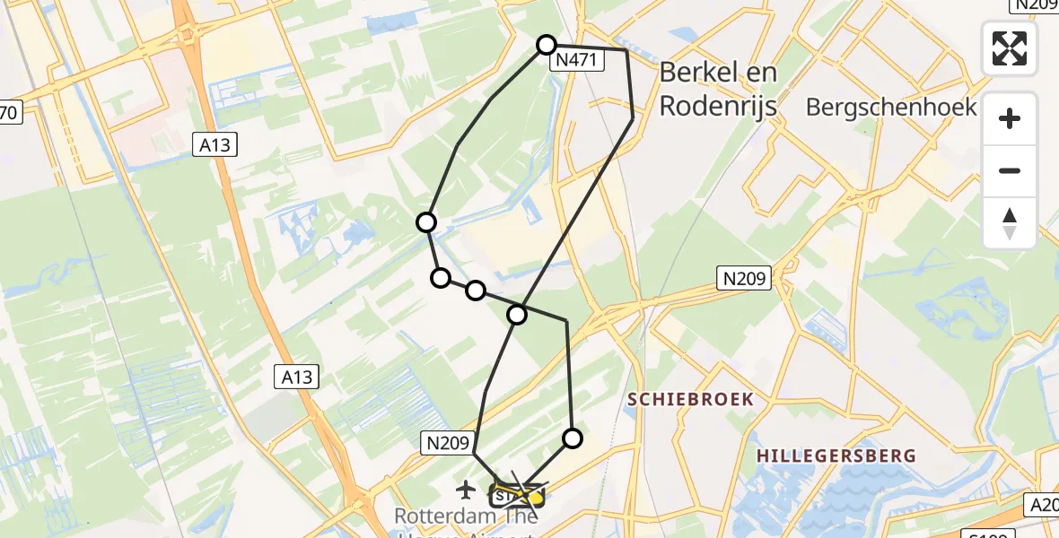 Routekaart van de vlucht: Lifeliner 2 naar Rotterdam The Hague Airport, A16 Rotterdam