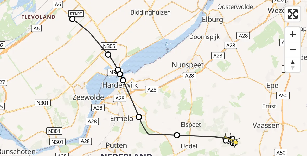 Routekaart van de vlucht: Politieheli naar Vaassen, Eendenweg