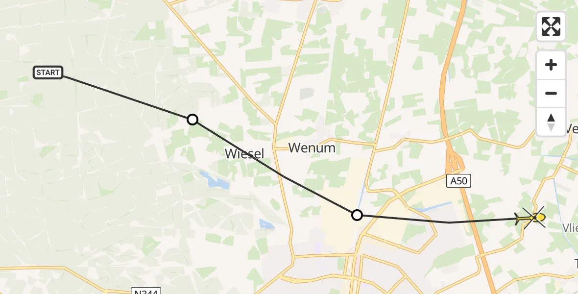 Routekaart van de vlucht: Politiehelikopter naar Vliegveld Teuge, Greutelseweg