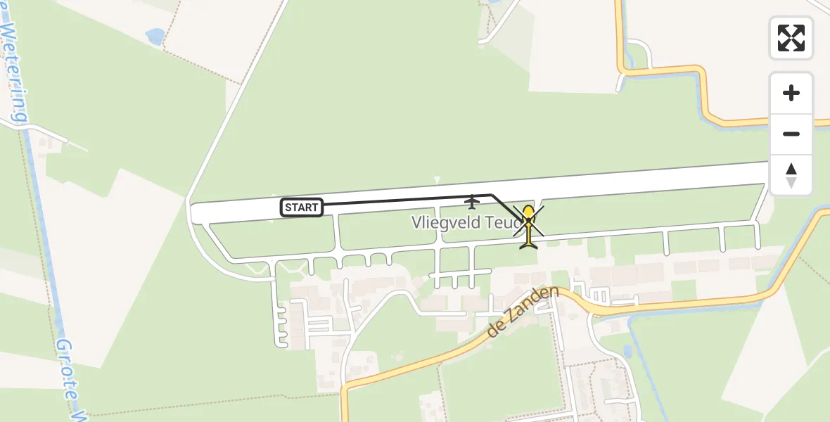 Routekaart van de vlucht: Politiehelikopter naar Vliegveld Teuge, de Zanden