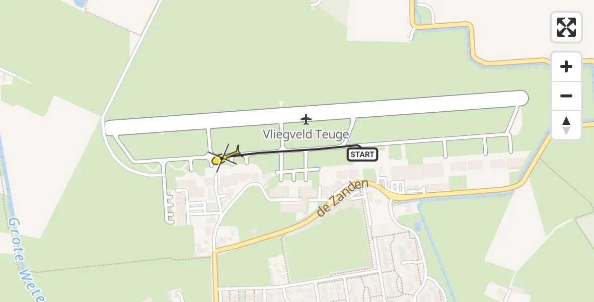 Routekaart van de vlucht: Politieheli naar Vliegveld Teuge, de Zanden