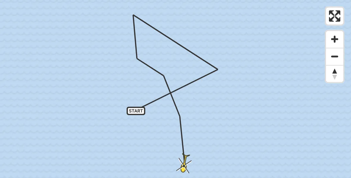 Routekaart van de vlucht: Kustwachthelikopter naar Lelystad, Markermeer