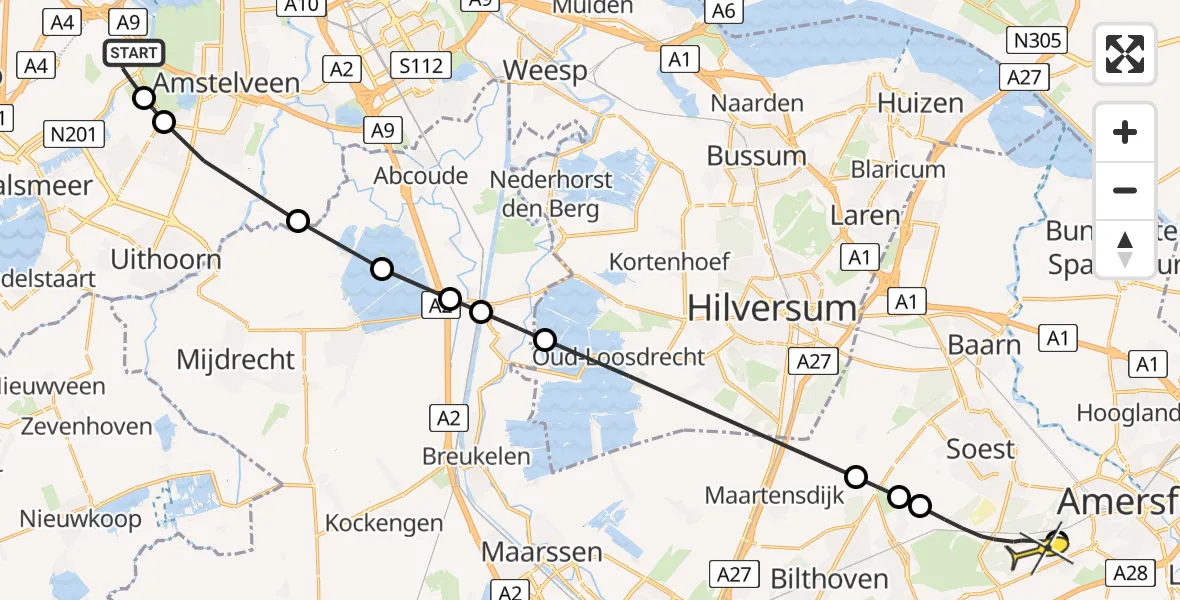 Routekaart van de vlucht: Politieheli naar Soest, Fokkerweg