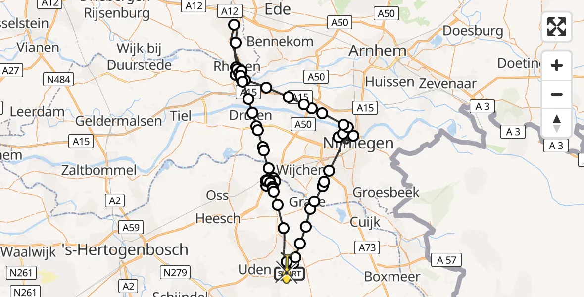 Routekaart van de vlucht: Lifeliner 3 naar Vliegbasis Volkel, Zeelandsedijk