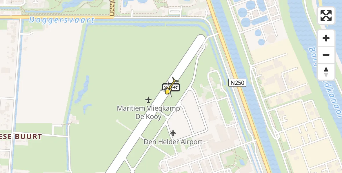 Routekaart van de vlucht: Kustwachthelikopter naar Vliegveld De Kooy, Doggersvaart