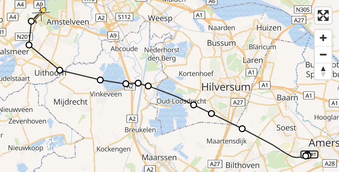 Routekaart van de vlucht: Politieheli naar Schiphol, Barchman Wuytierslaan