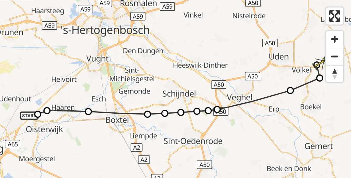 Routekaart van de vlucht: Lifeliner 3 naar Vliegbasis Volkel, Kreitenstraat