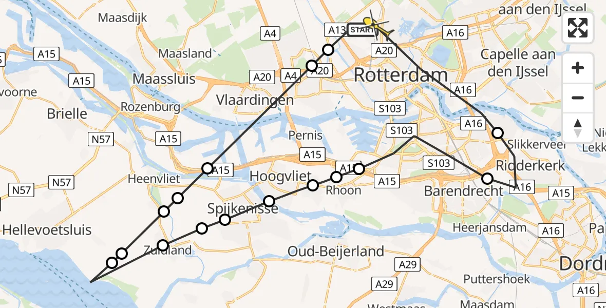 Routekaart van de vlucht: Lifeliner 2 naar Rotterdam The Hague Airport, Sevillaweg
