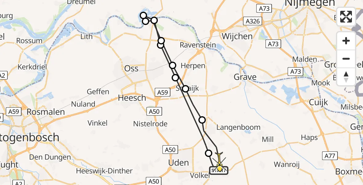 Routekaart van de vlucht: Lifeliner 3 naar Vliegbasis Volkel, Zeelandsedijk