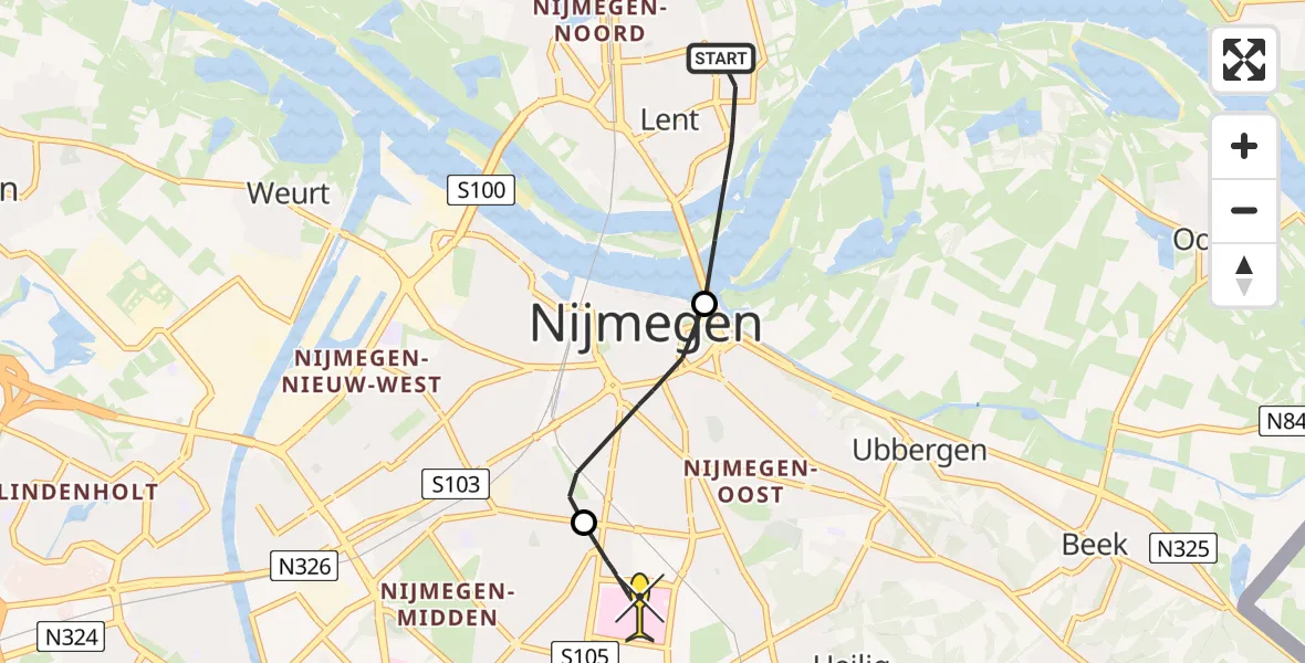 Routekaart van de vlucht: Lifeliner 3 naar Radboud Universitair Medisch Centrum, Bemmelsedijk