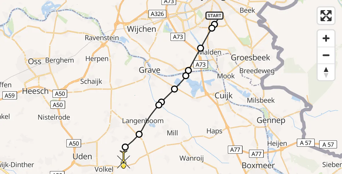 Routekaart van de vlucht: Lifeliner 3 naar Vliegbasis Volkel, Kanunnik van Osstraat