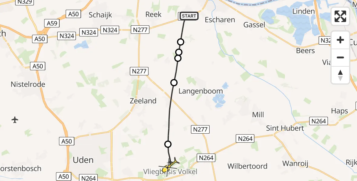 Routekaart van de vlucht: Lifeliner 2 naar Vliegbasis Volkel, Tweehuizerweg