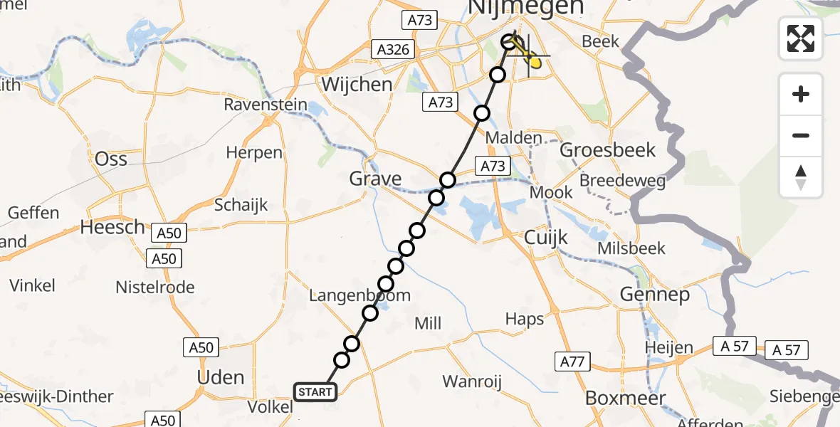 Routekaart van de vlucht: Lifeliner 2 naar Radboud Universitair Medisch Centrum, Zeelandsedijk