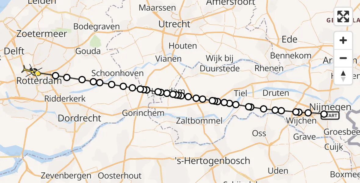 Routekaart van de vlucht: Lifeliner 2 naar Rotterdam The Hague Airport, Jagerspad