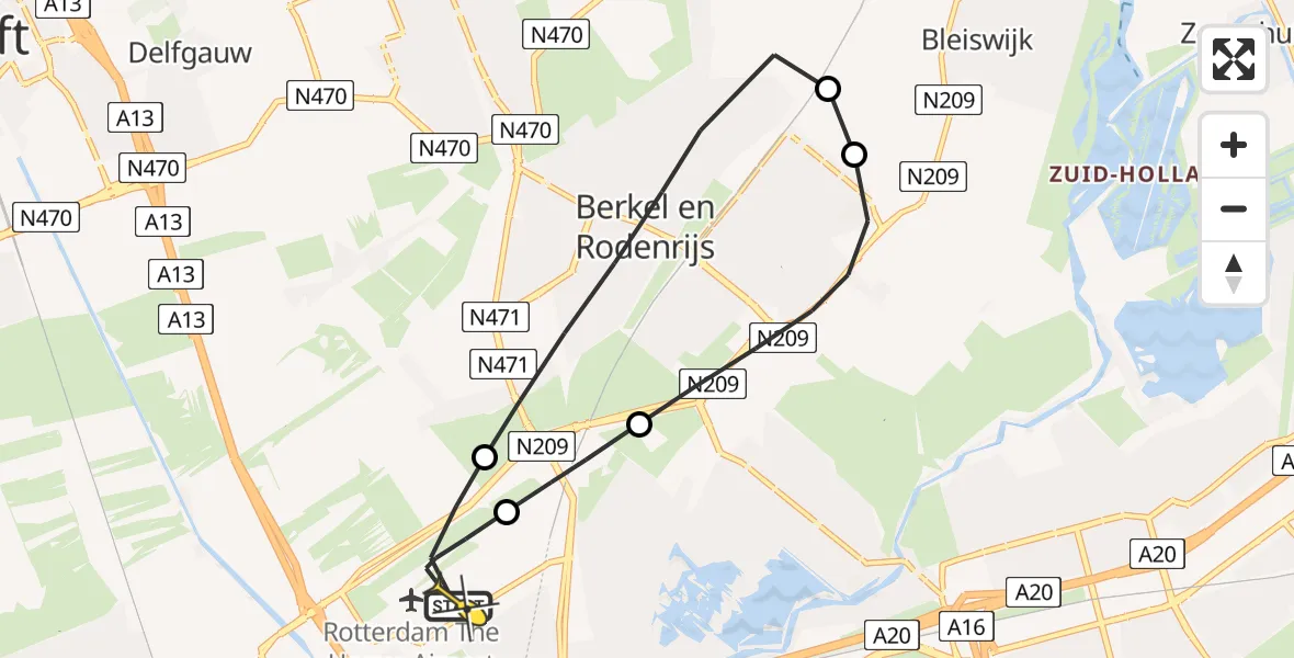 Routekaart van de vlucht: Lifeliner 2 naar Rotterdam The Hague Airport, Warmoeziersweg