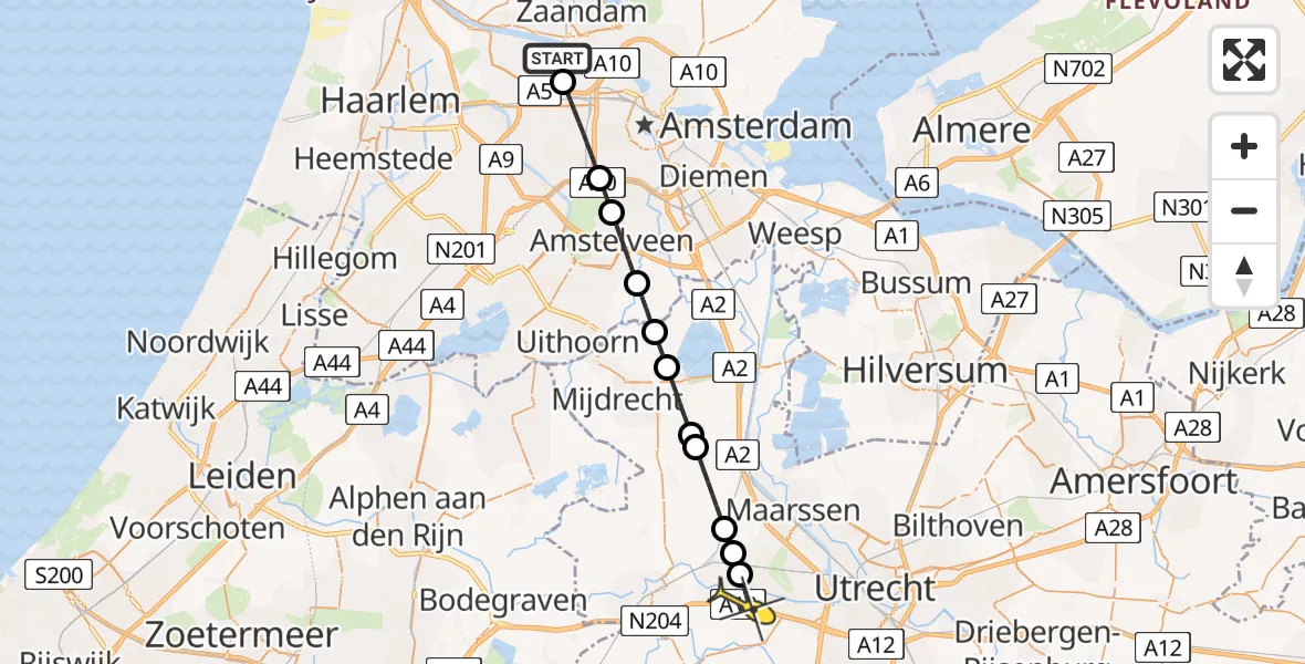 Routekaart van de vlucht: Lifeliner 1 naar Harmelen, Maltaweg