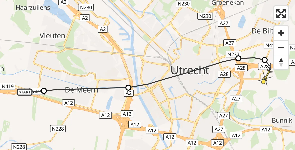 Routekaart van de vlucht: Lifeliner 1 naar Universitair Medisch Centrum Utrecht, Anna Jacominaplaat