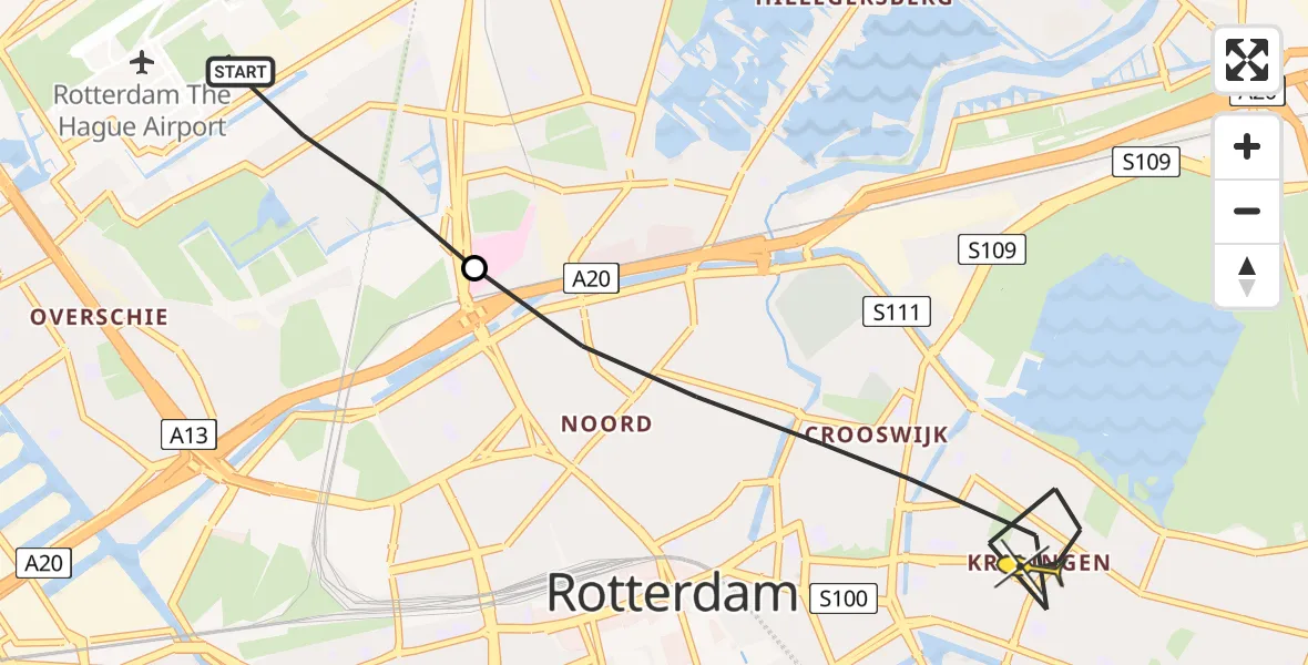 Routekaart van de vlucht: Lifeliner 2 naar Rotterdam, Van der Waalslaan