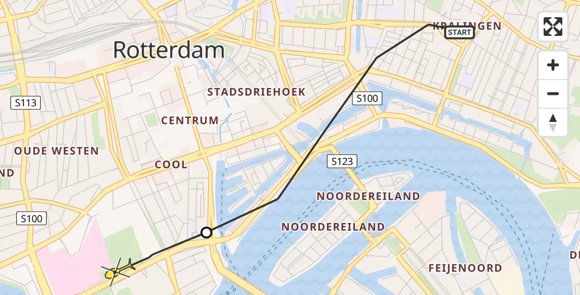Routekaart van de vlucht: Lifeliner 2 naar Erasmus MC, Haringvliet