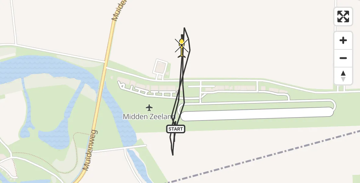 Routekaart van de vlucht: Kustwachthelikopter naar Vliegveld Midden-Zeeland, Calandweg