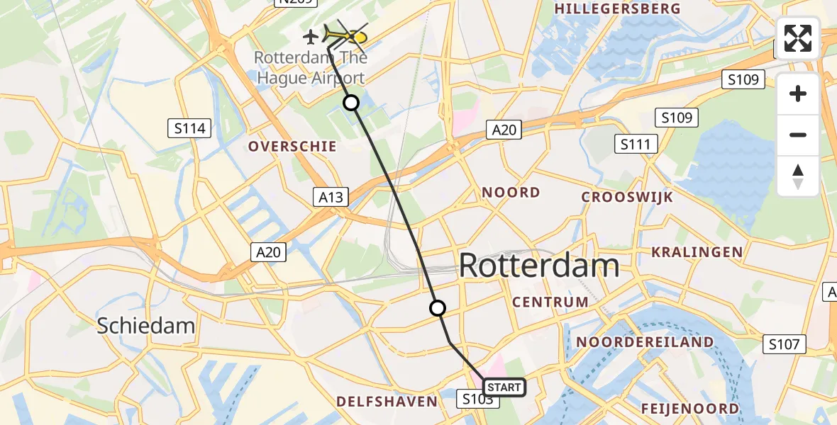 Routekaart van de vlucht: Lifeliner 2 naar Rotterdam The Hague Airport, Schietbaanlaan