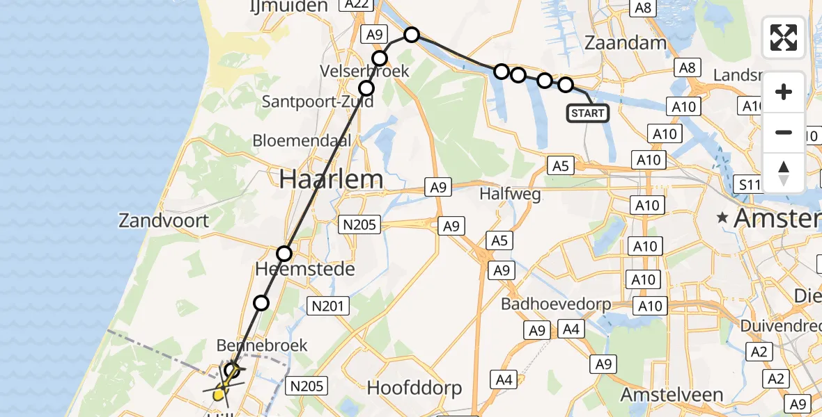 Routekaart van de vlucht: Lifeliner 1 naar Hillegom, Stromboliweg