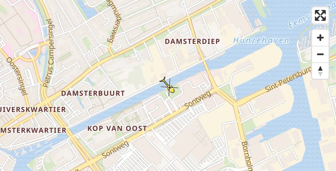 Routekaart van de vlucht: Ambulanceheli naar Universitair Medisch Centrum Groningen