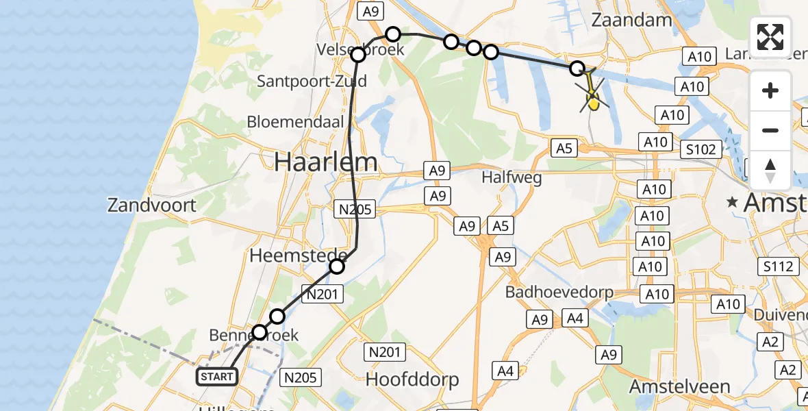 Routekaart van de vlucht: Lifeliner 1 naar Amsterdam Heliport, Oosteindervaart