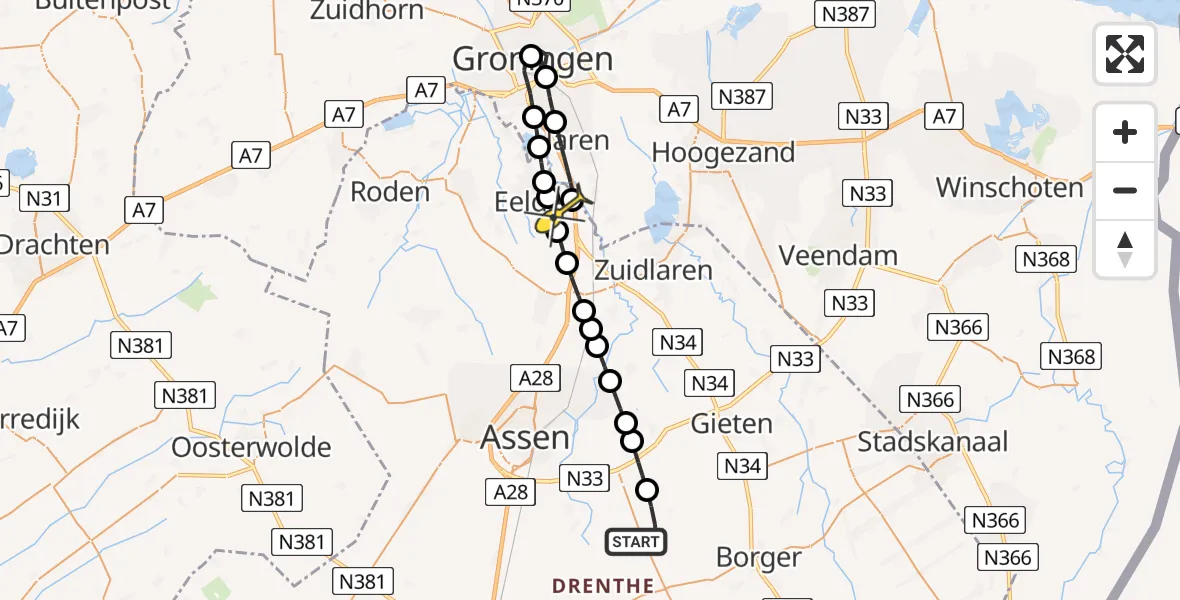 Routekaart van de vlucht: Lifeliner 4 naar Groningen Airport Eelde, Oosterpad
