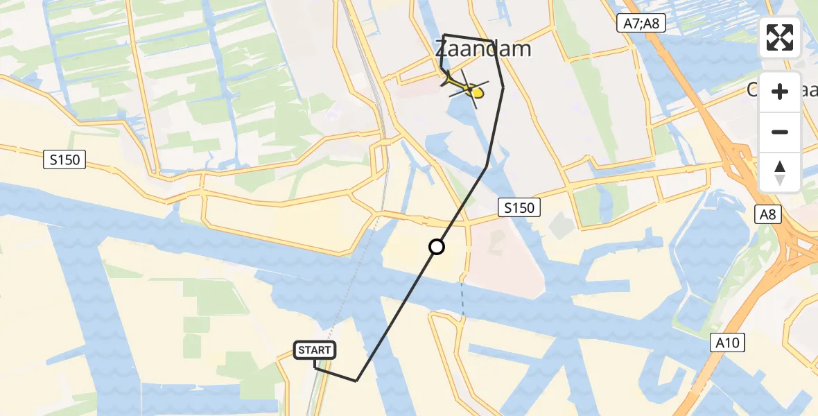 Routekaart van de vlucht: Lifeliner 1 naar Zaandam, Hemweg