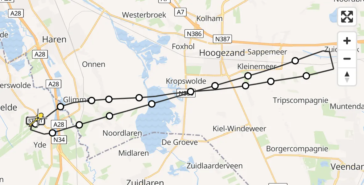 Routekaart van de vlucht: Lifeliner 4 naar Groningen Airport Eelde, Duinstraat