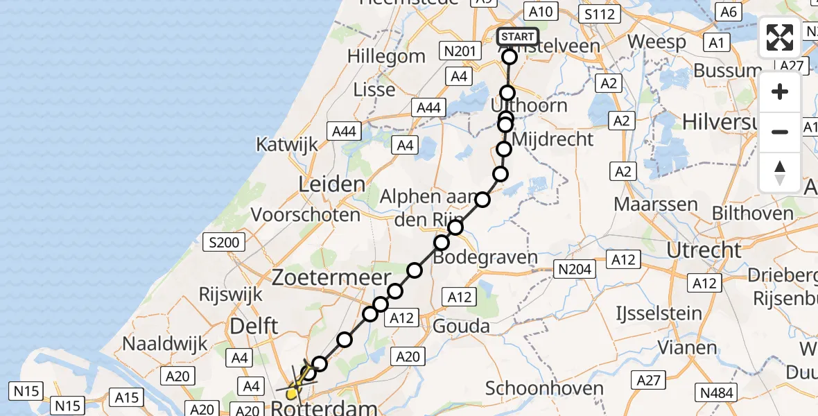 Routekaart van de vlucht: Politieheli naar Rotterdam The Hague Airport, Zanderijstraat