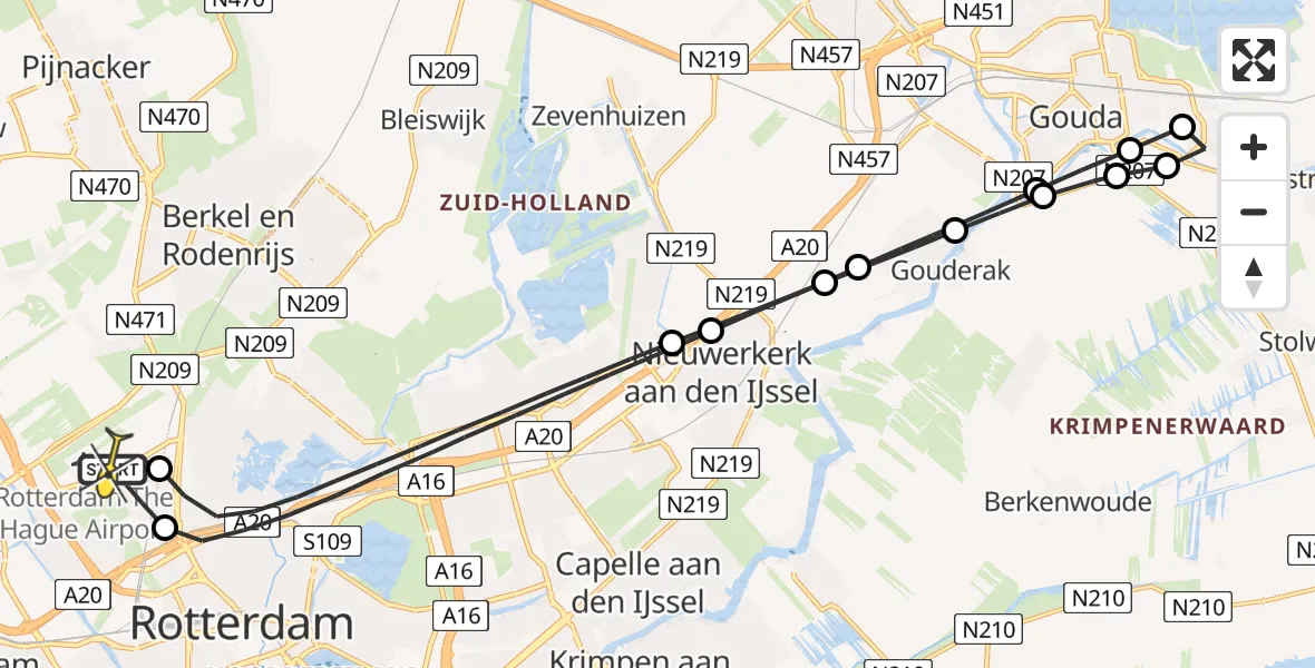 Routekaart van de vlucht: Lifeliner 2 naar Rotterdam The Hague Airport, Beekweg