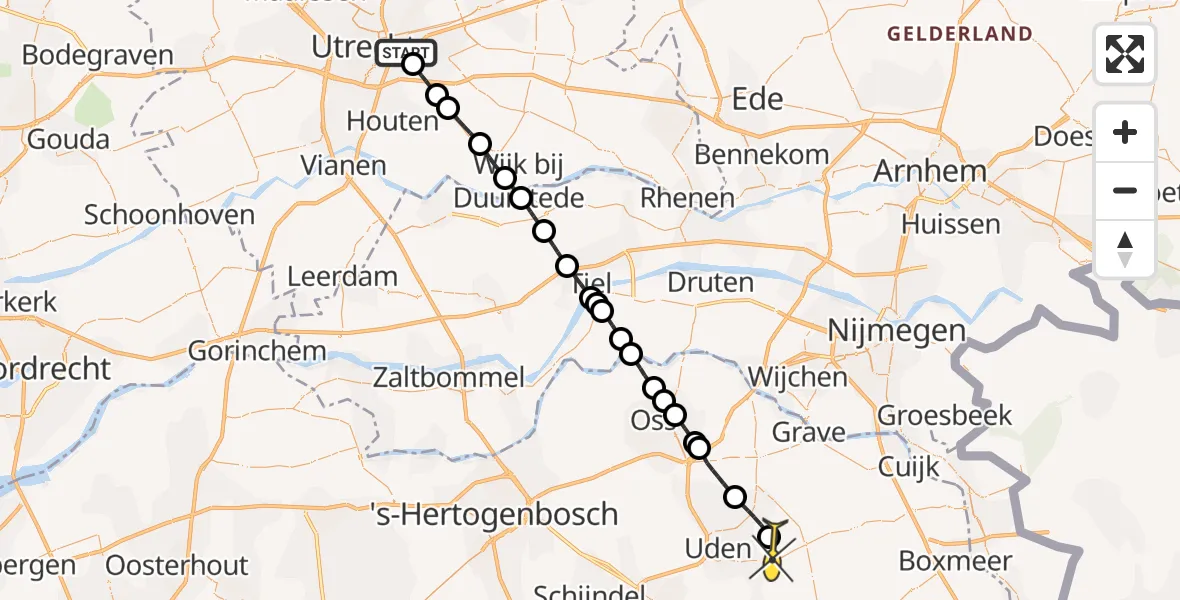 Routekaart van de vlucht: Lifeliner 3 naar Vliegbasis Volkel, Hoenderiklaan